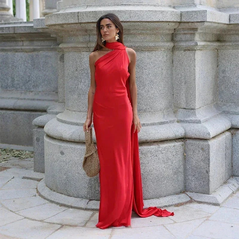 Rocío | Vestido Largo de Gala Un Hombro Mujer Drapeado