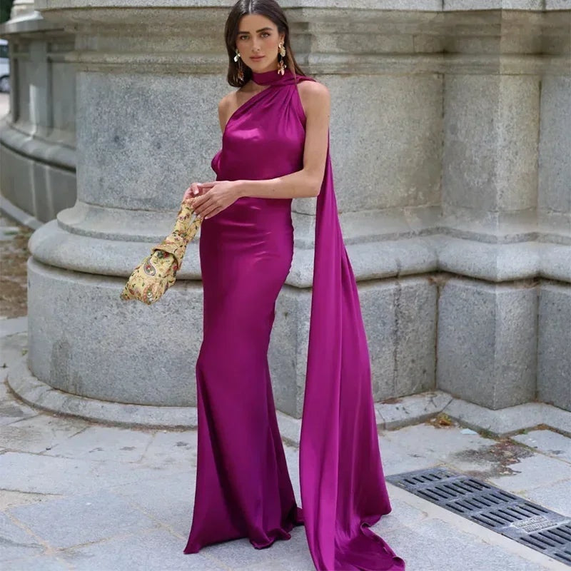 Rocío | Vestido Largo de Gala Un Hombro Mujer Drapeado