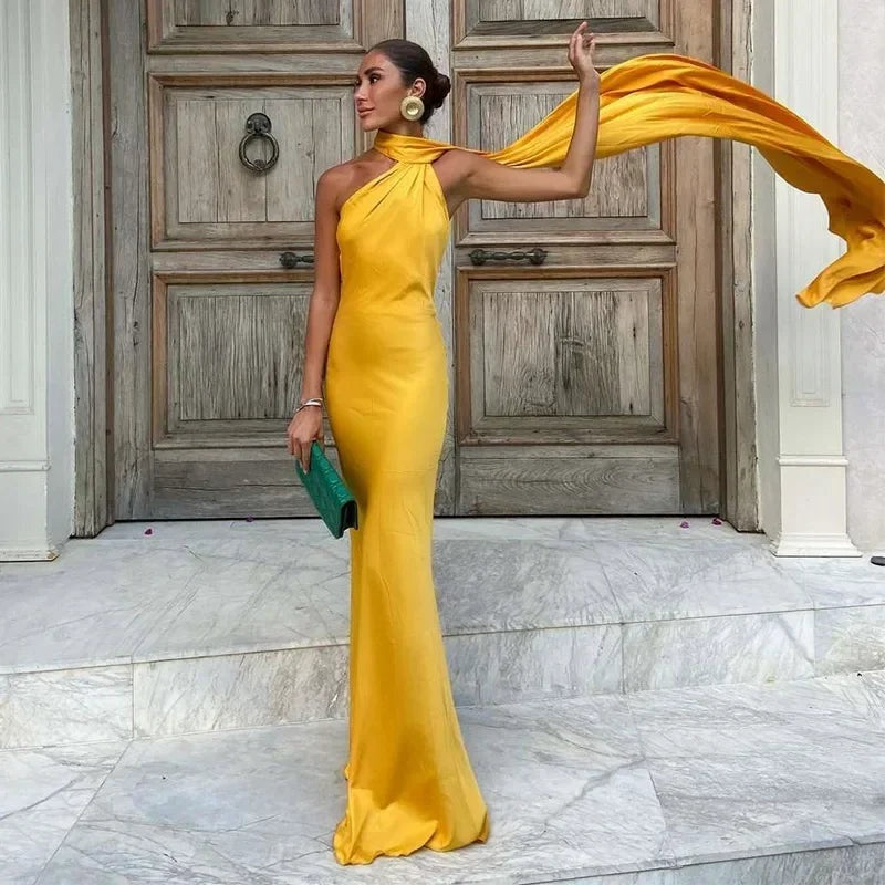 Rocío | Vestido Largo de Gala Un Hombro Mujer Drapeado