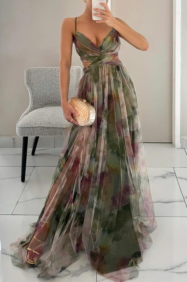 Rocío | Vestido Largo Estampado de Tirantes Mujer Escote V Fluido