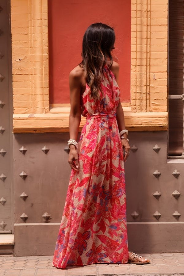Rocío | Vestido Largo Floral con Espalda Descubierta Mujer Cuello Halter
