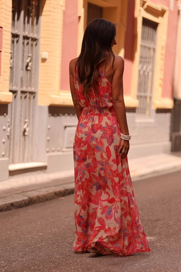 Rocío | Vestido Largo Floral con Espalda Descubierta Mujer Cuello Halter
