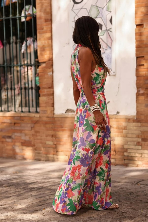 Rocío | Vestido Largo Floral con Espalda Descubierta Mujer Cuello Halter
