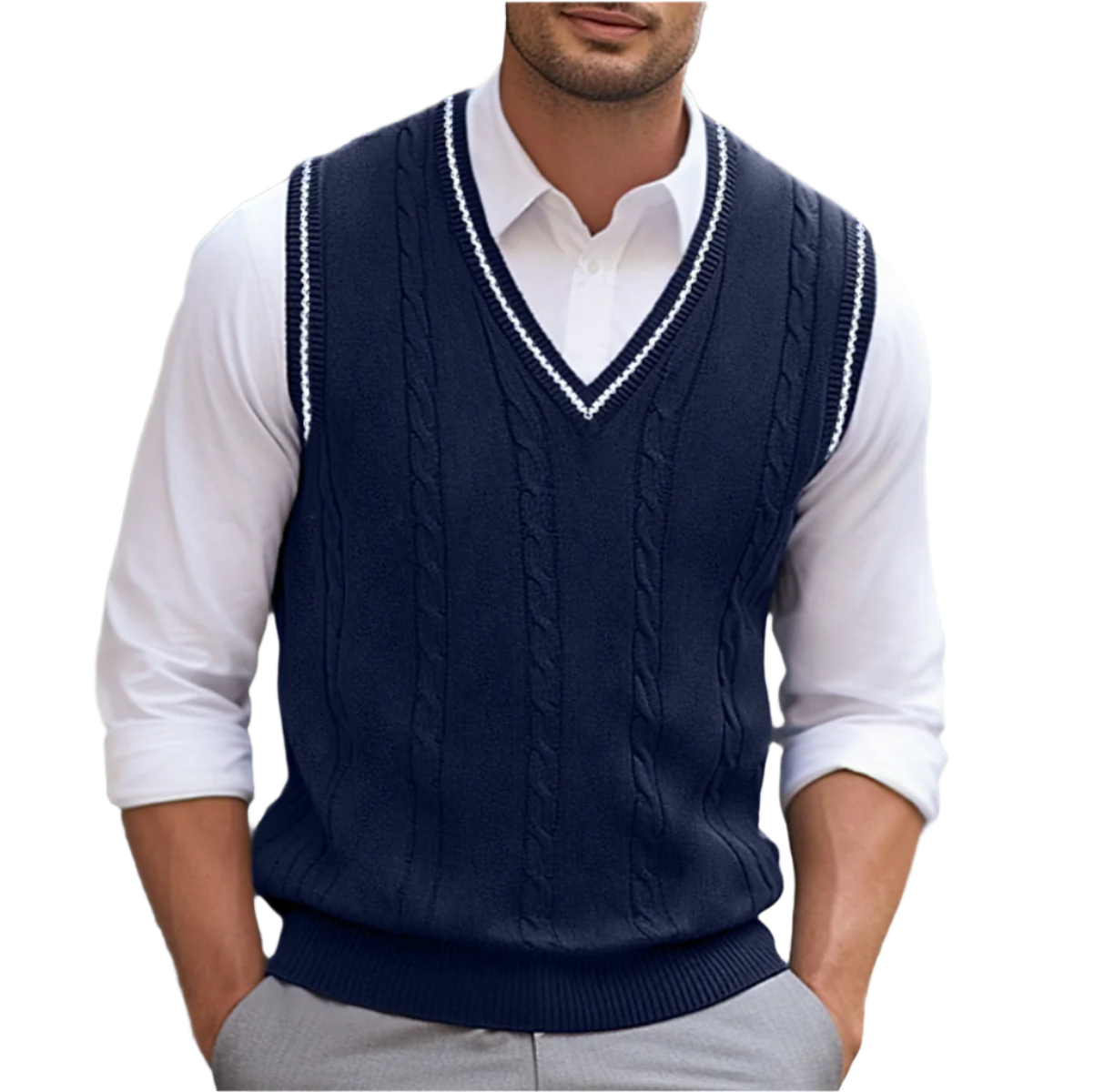 Rodrigo | Chaleco de Punto Hombre Cuello en V Cable Knit