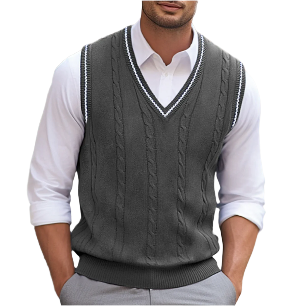 Rodrigo | Chaleco de Punto Hombre Cuello en V Cable Knit