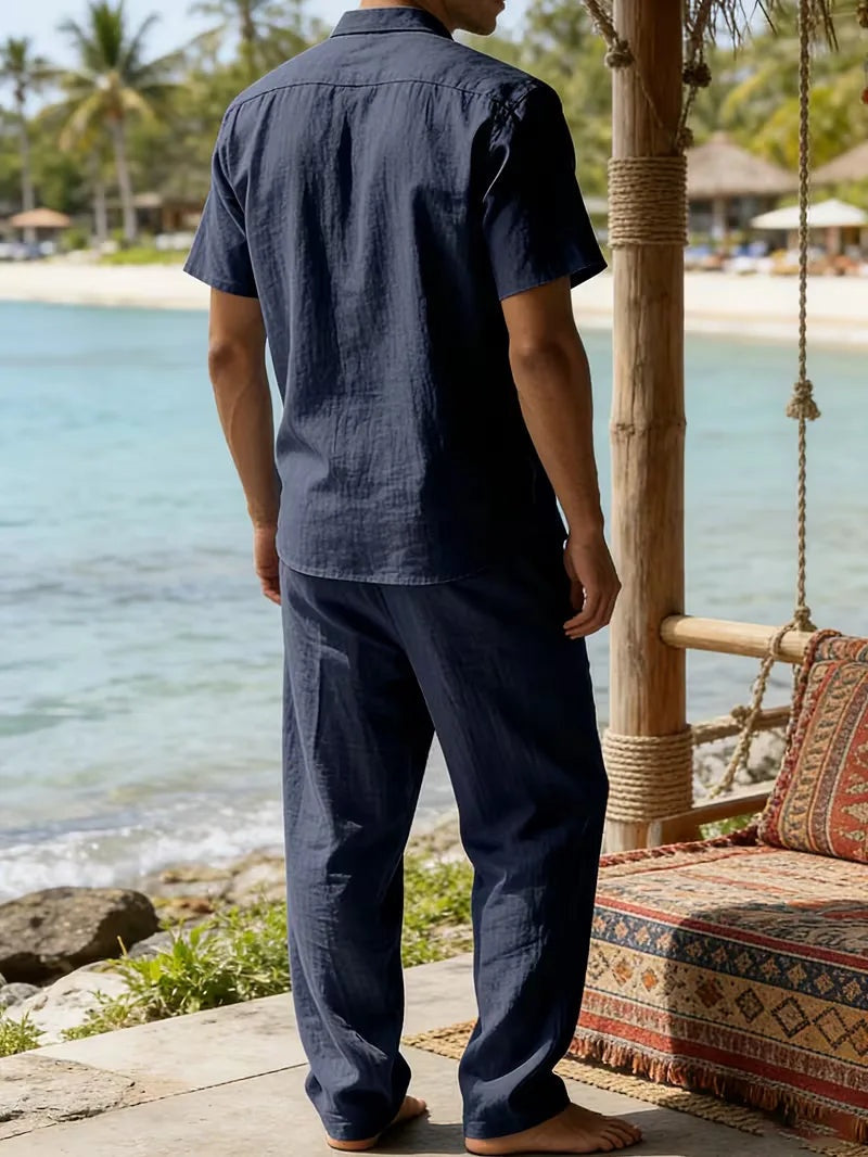 Rodrigo | Conjunto de Lino Casual Hombre Camisa Manga Corta Pantalón Largo