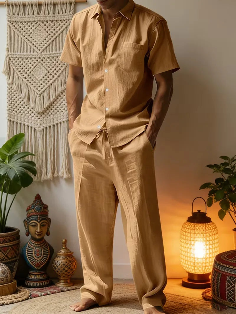 Rodrigo | Conjunto de Lino Casual Hombre Camisa Manga Corta Pantalón Largo