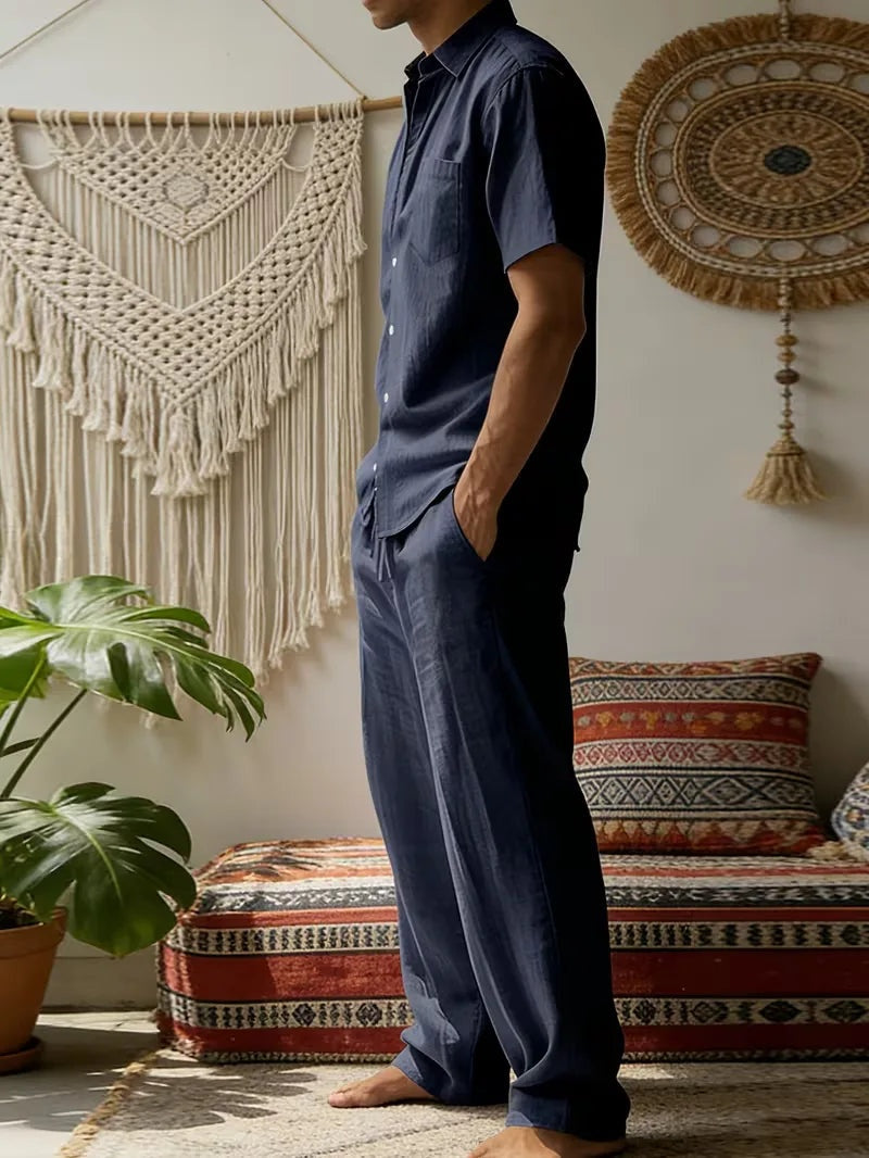 Rodrigo | Conjunto de Lino Casual Hombre Camisa Manga Corta Pantalón Largo
