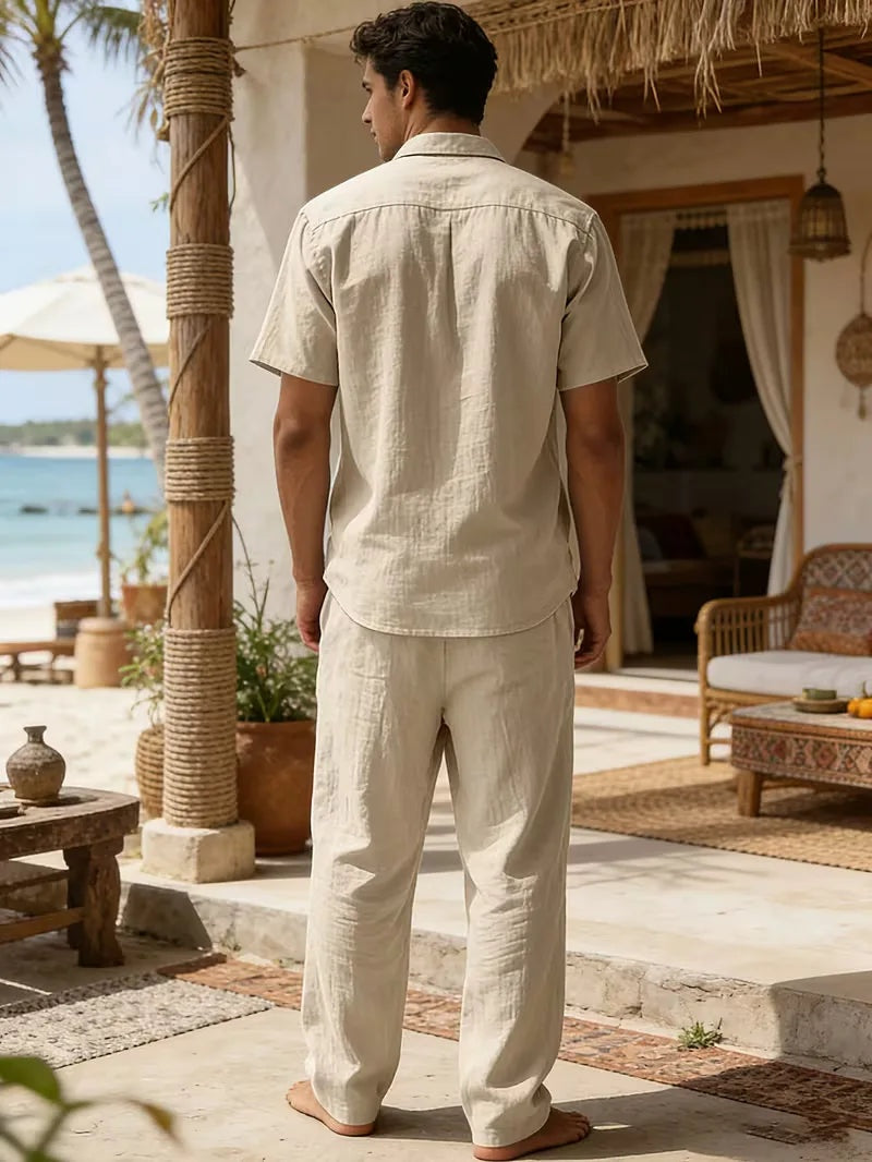 Rodrigo | Conjunto de Lino Casual Hombre Camisa Manga Corta Pantalón Largo