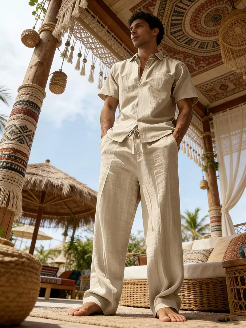 Rodrigo | Conjunto de Lino Casual Hombre Camisa Manga Corta Pantalón Largo