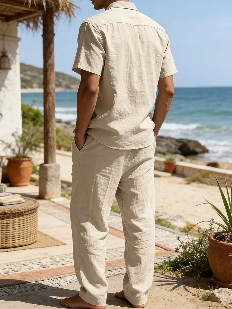 Rodrigo | Conjunto de Lino Casual Hombre Camisa Manga Corta Pantalón Largo