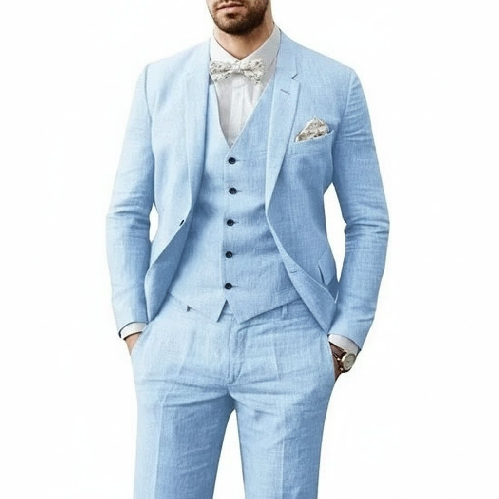 Rodrigo | Traje de Lino de 3 Piezas Hombre Chaleco