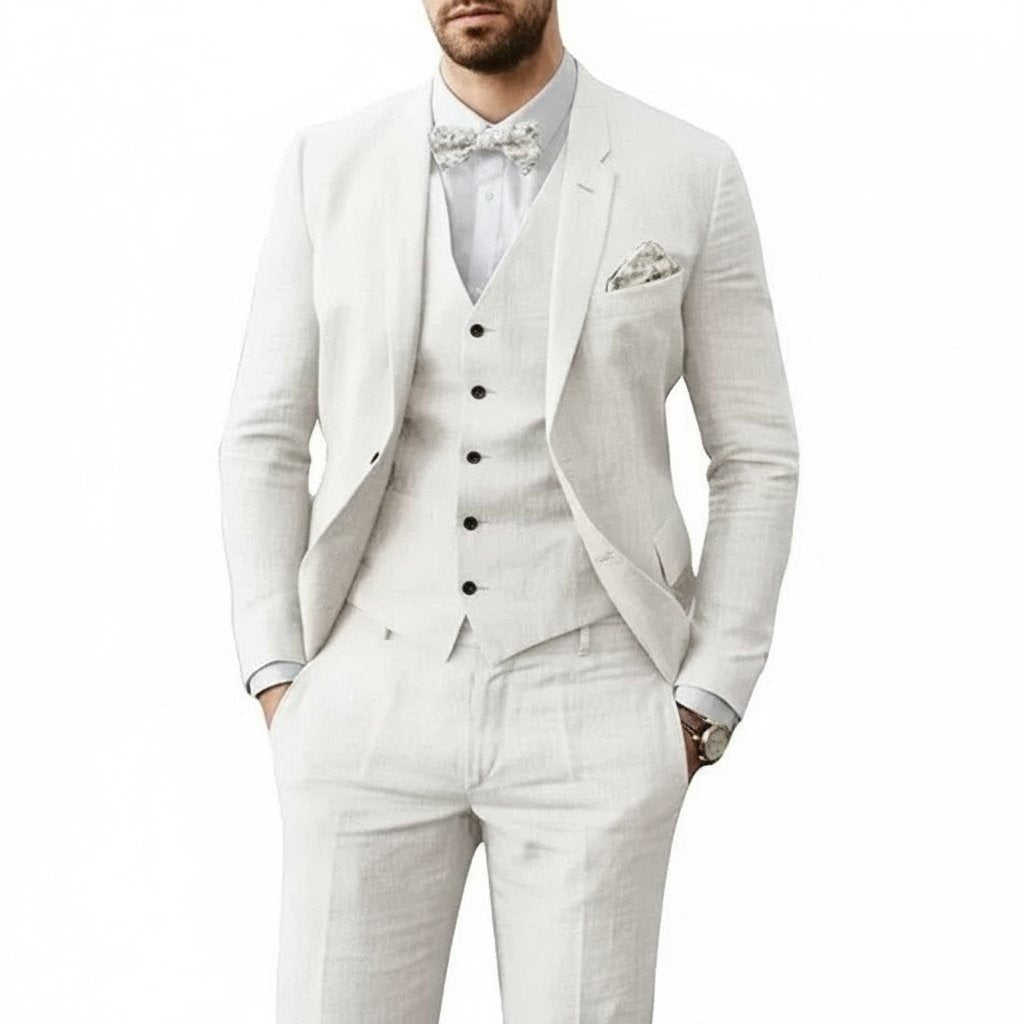Rodrigo | Traje de Lino de 3 Piezas Hombre Chaleco