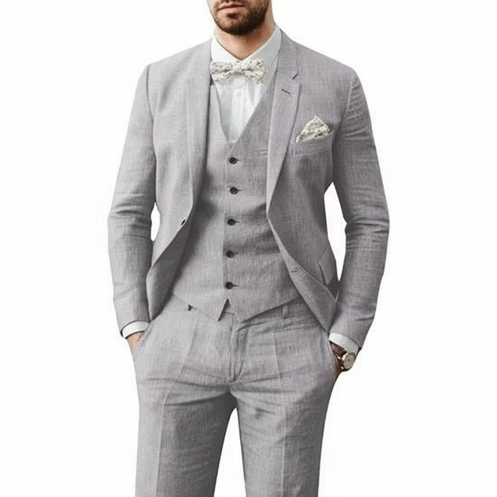 Rodrigo | Traje de Lino de 3 Piezas Hombre Chaleco
