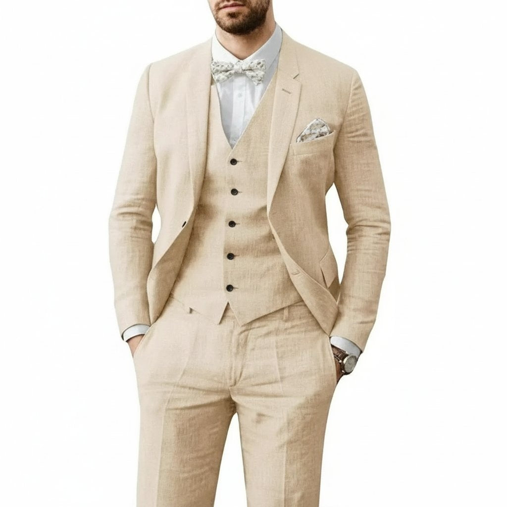 Rodrigo | Traje de Lino de 3 Piezas Hombre Chaleco