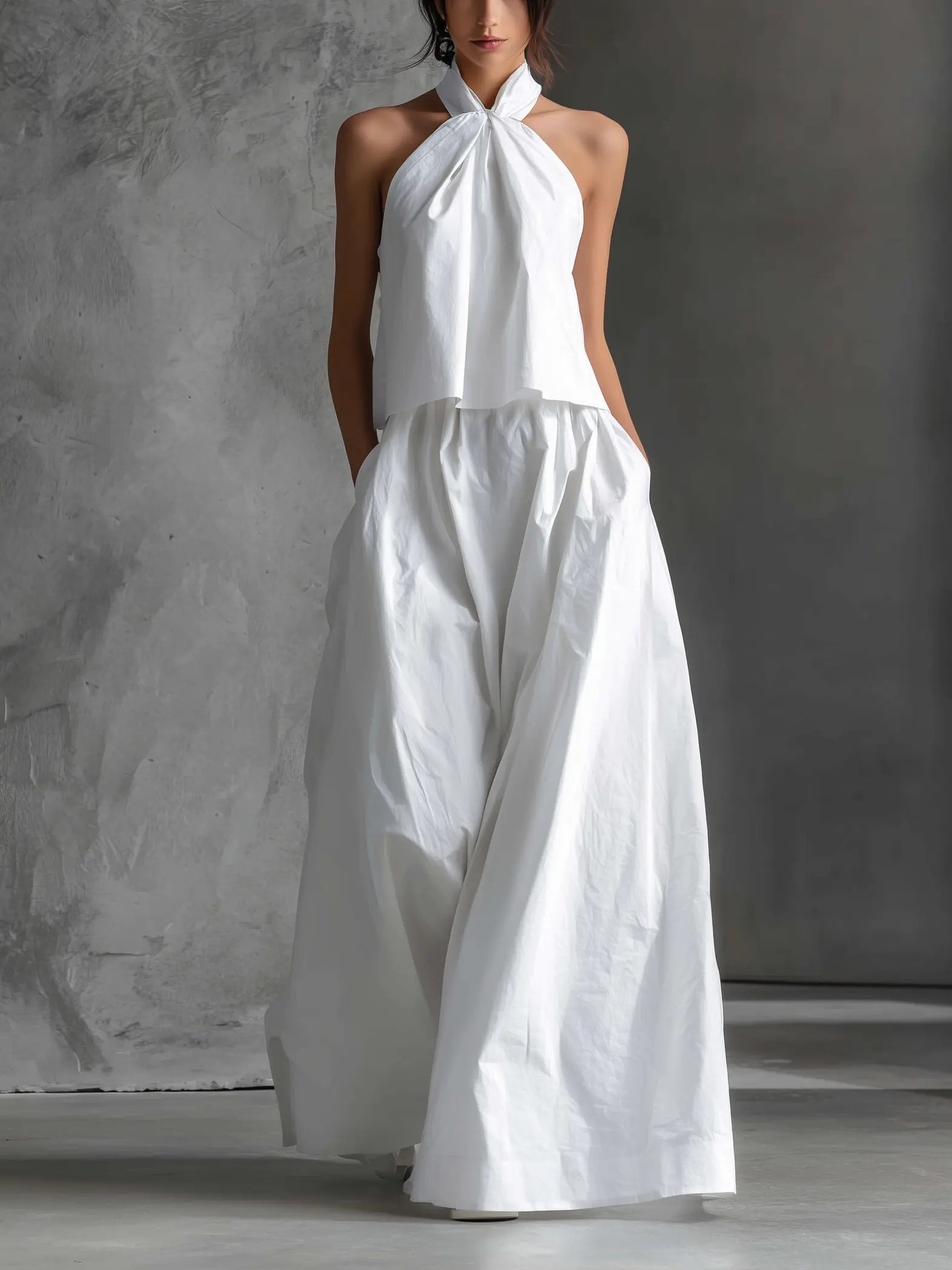 Rosalía | Conjunto Elegante de Lino Cuello Halter Mujer Dos Piezas