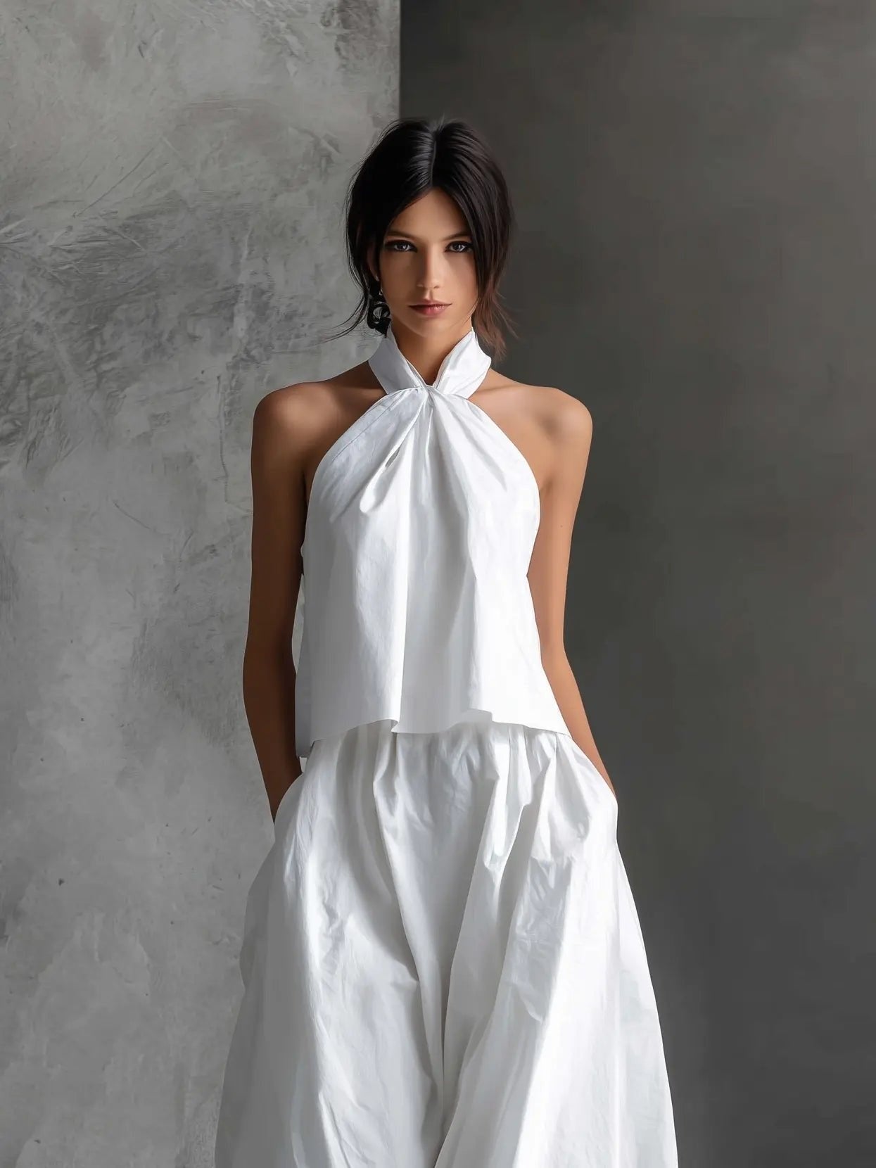 Rosalía | Conjunto Elegante de Lino Cuello Halter Mujer Dos Piezas