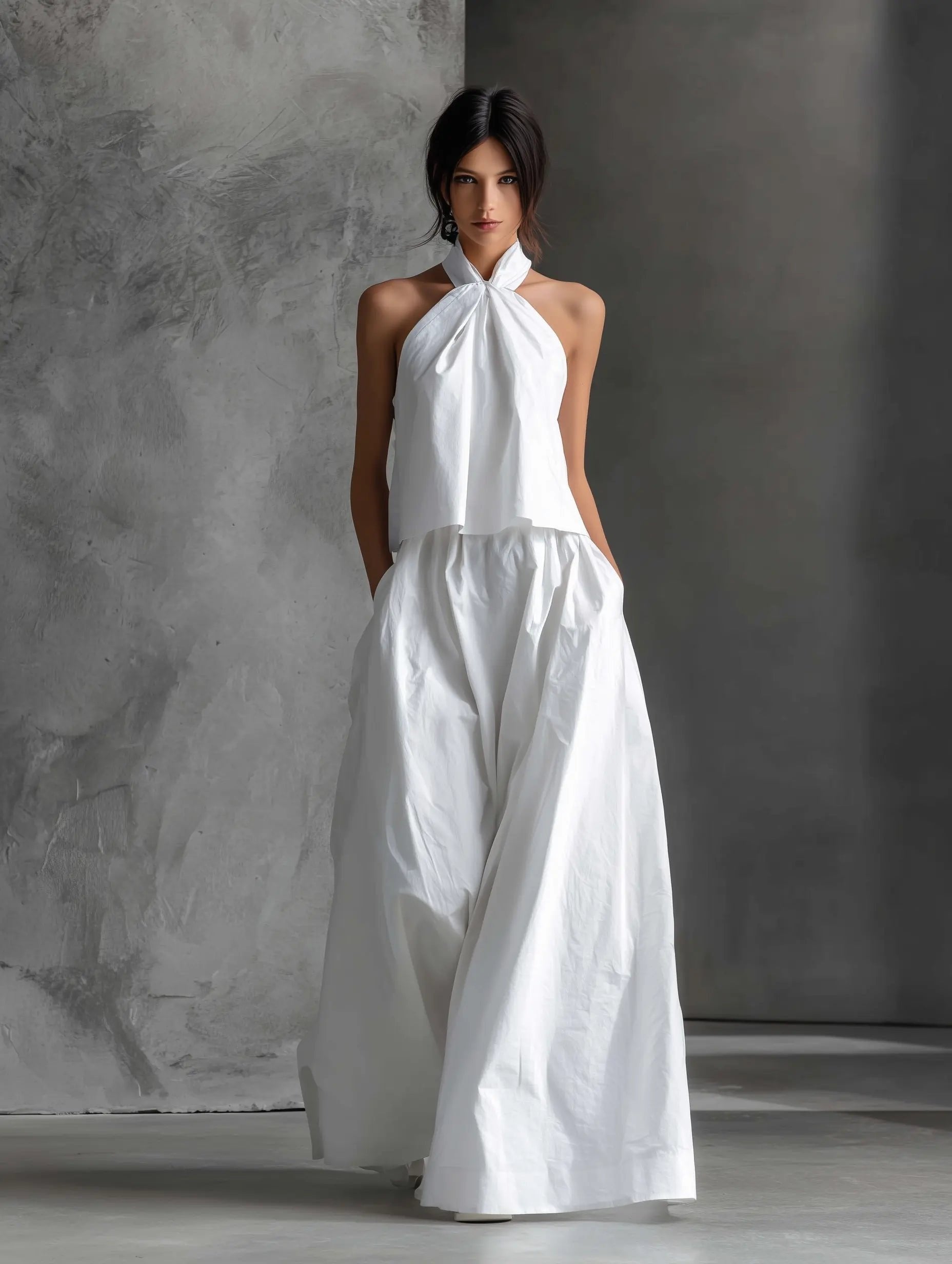 Rosalía | Conjunto Elegante de Lino Cuello Halter Mujer Dos Piezas