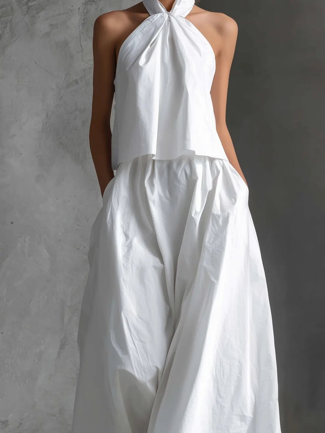 Rosalía | Conjunto Elegante de Lino Cuello Halter Mujer Dos Piezas