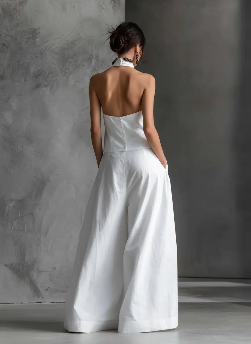 Rosalía | Conjunto Elegante de Lino Cuello Halter Mujer Dos Piezas
