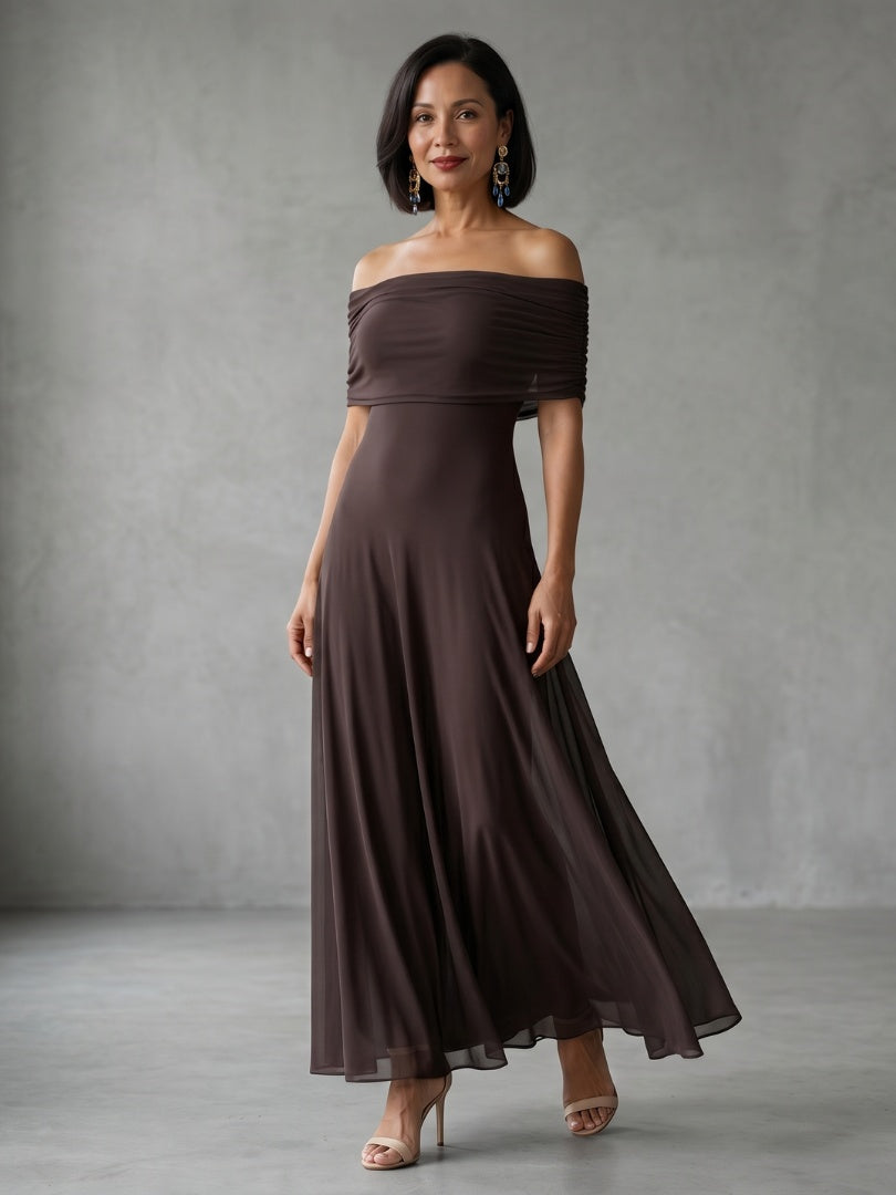 Rosalía | Vestido Midi Hombros Descubiertos Mujer Drapeado