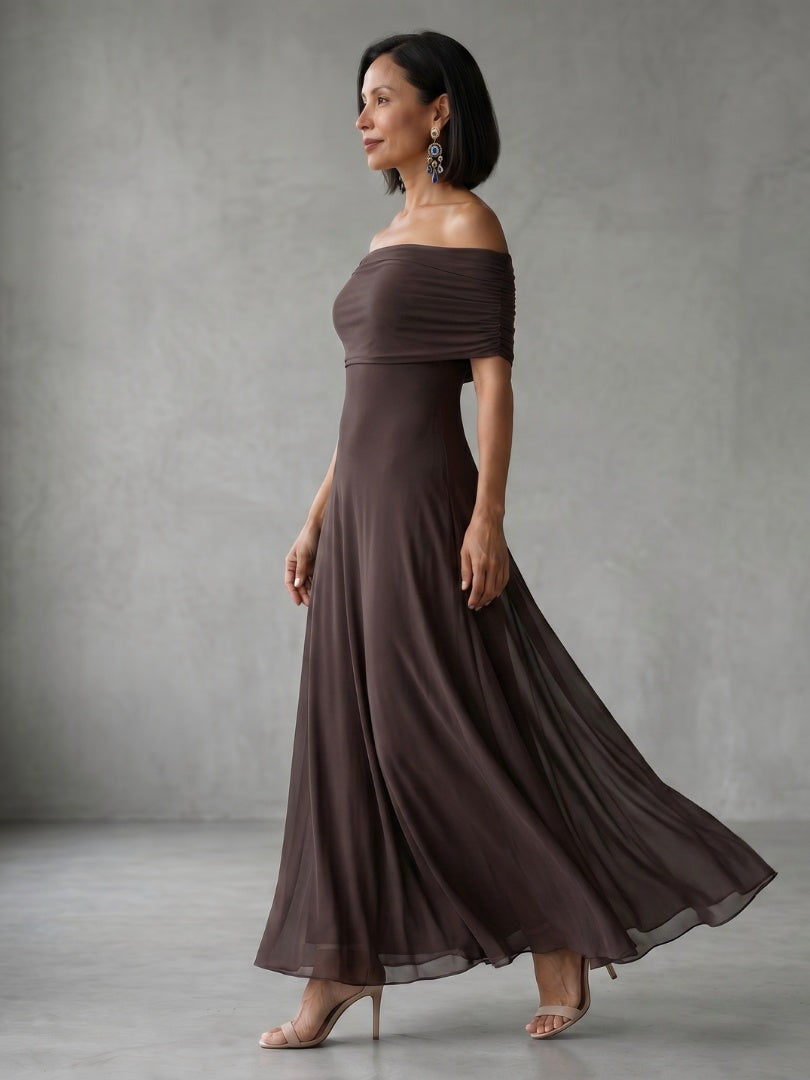 Rosalía | Vestido Midi Hombros Descubiertos Mujer Drapeado