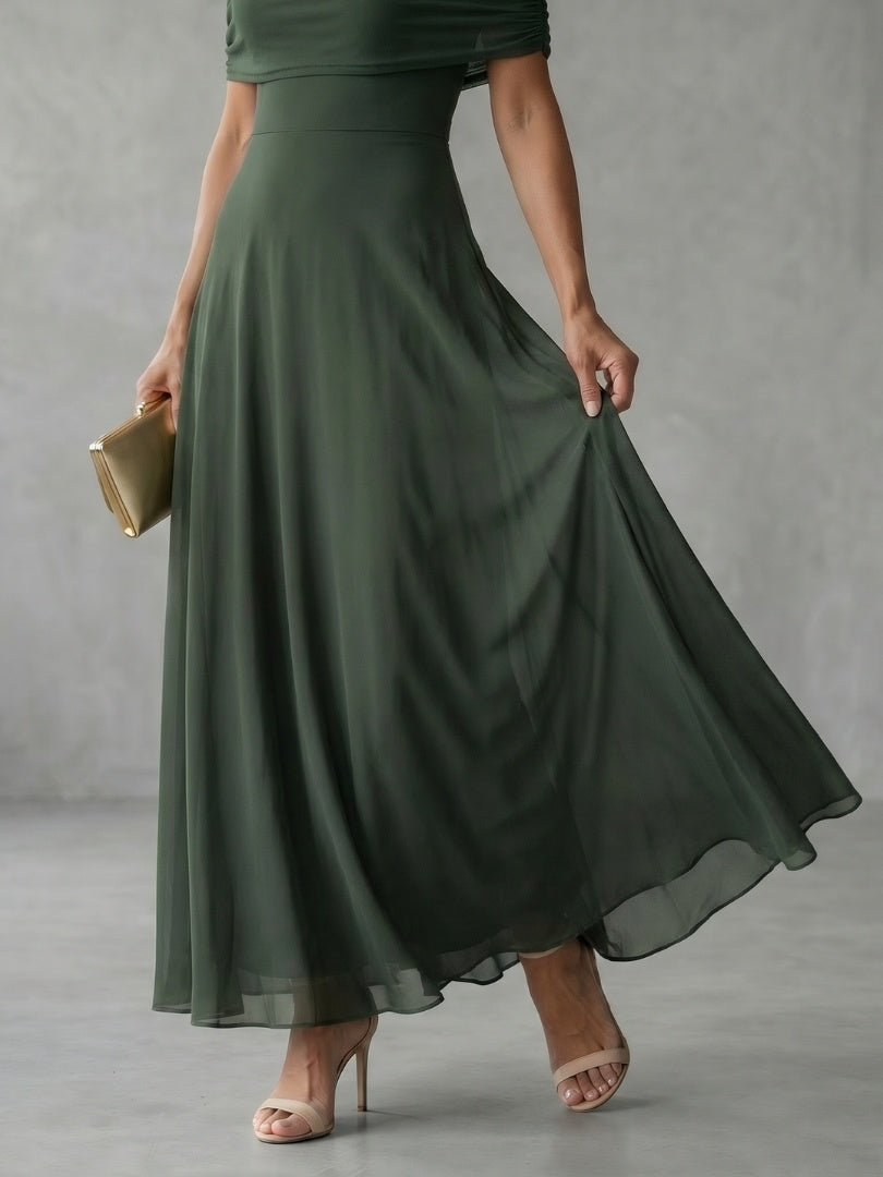 Rosalía | Vestido Midi Hombros Descubiertos Mujer Drapeado