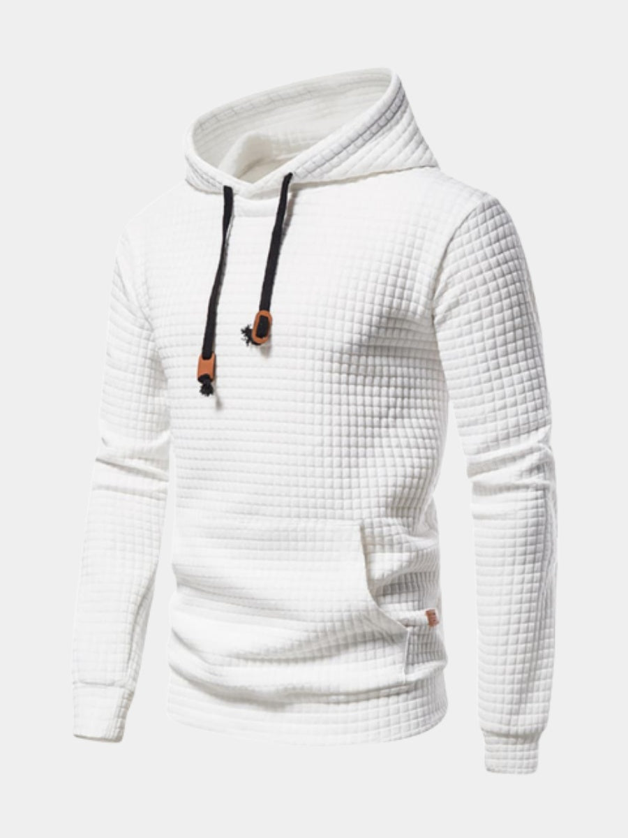 Rubén | Sudadera con Capucha Hombre Textura Cuadros Bolsillo Canguro