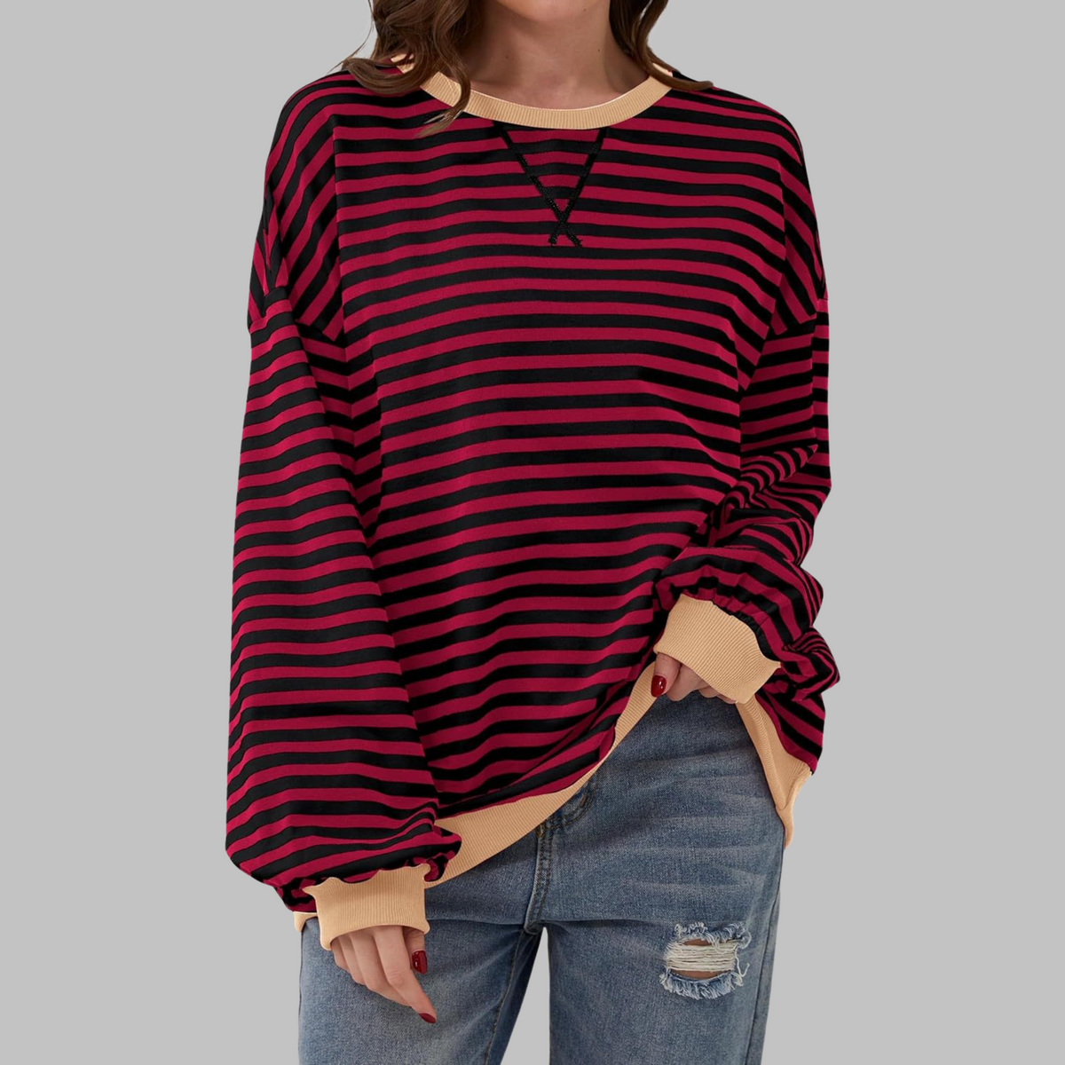 Rubén | Sudadera de Rayas Mujer Manga Larga Cuello Redondo Oversize