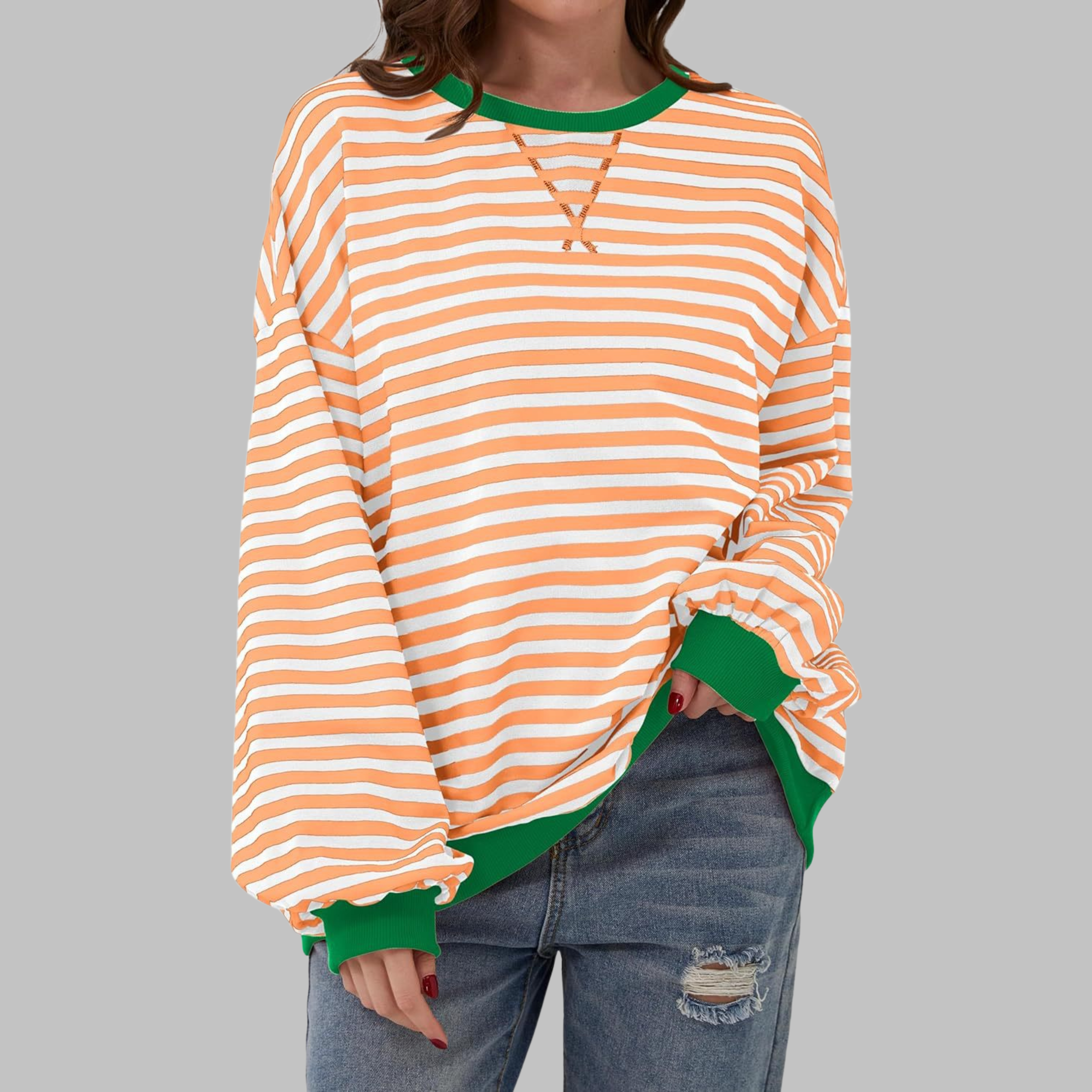 Rubén | Sudadera de Rayas Mujer Manga Larga Cuello Redondo Oversize