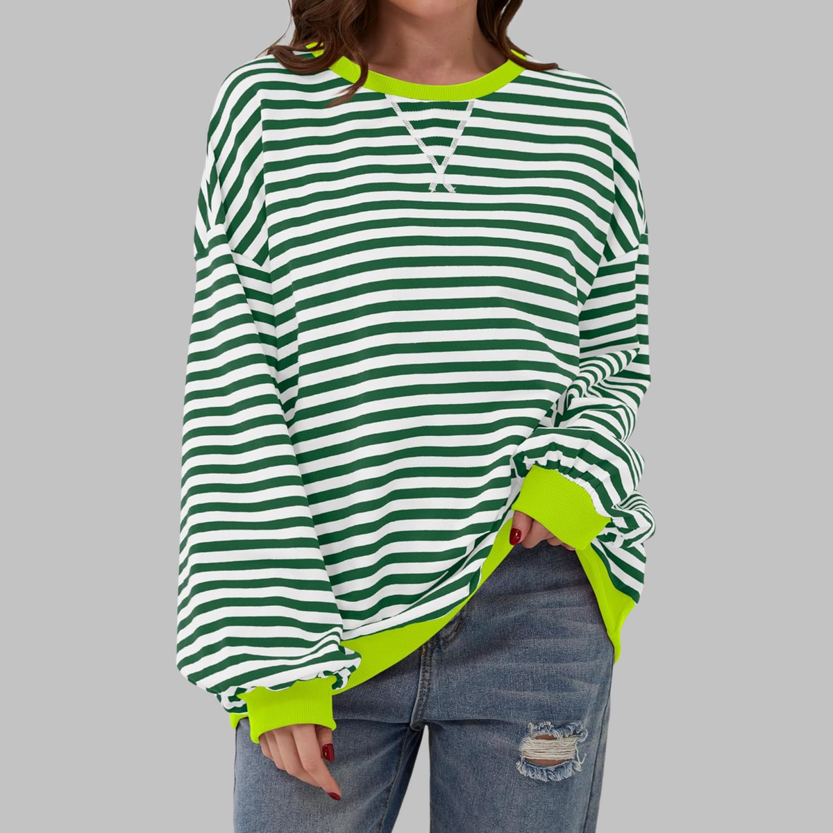 Rubén | Sudadera de Rayas Mujer Manga Larga Cuello Redondo Oversize