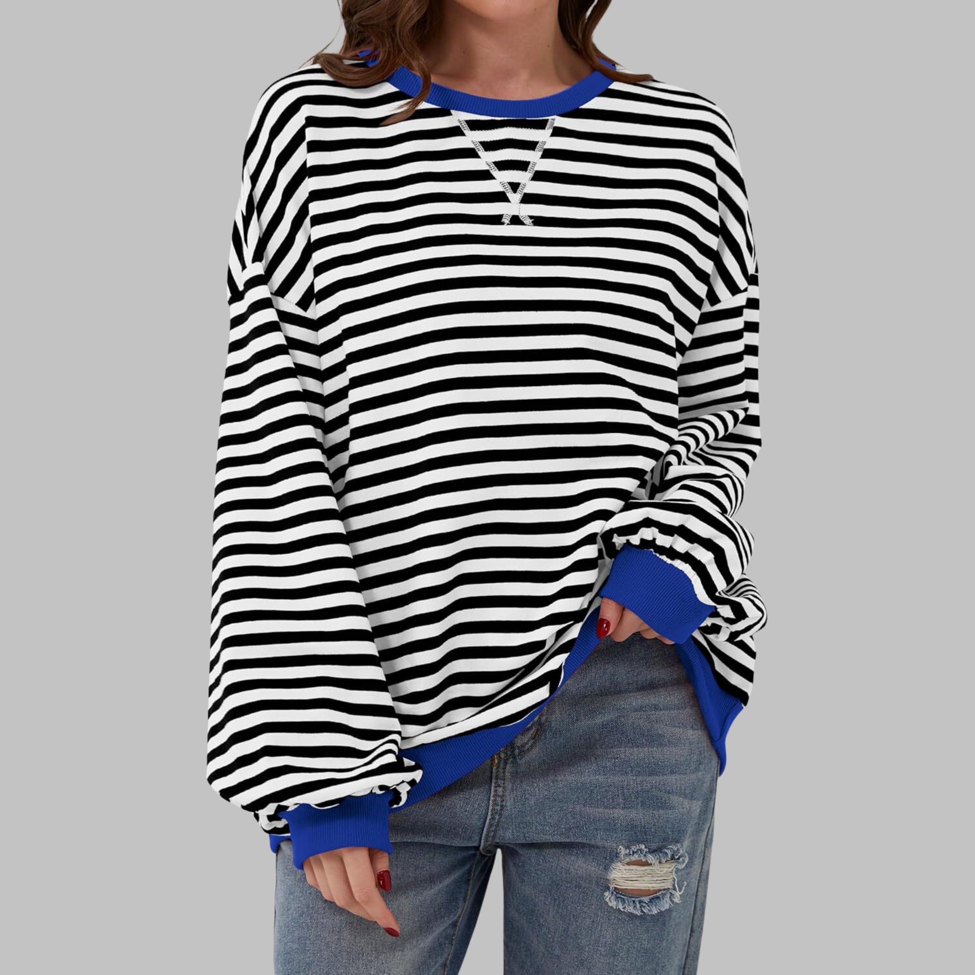 Rubén | Sudadera de Rayas Mujer Manga Larga Cuello Redondo Oversize