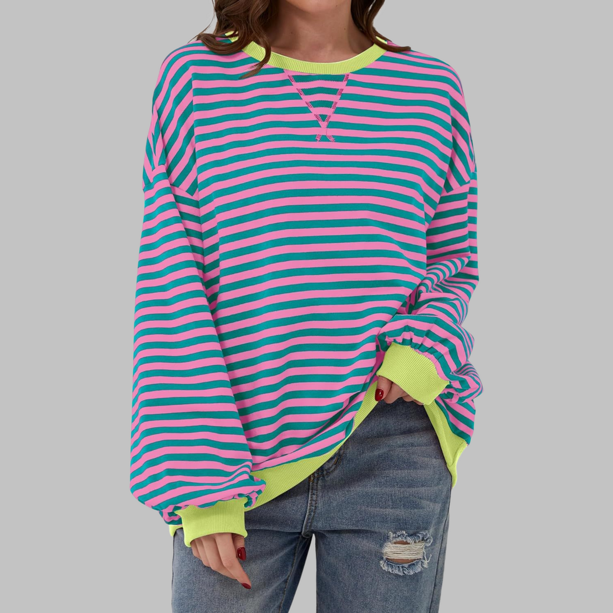 Rubén | Sudadera de Rayas Mujer Manga Larga Cuello Redondo Oversize