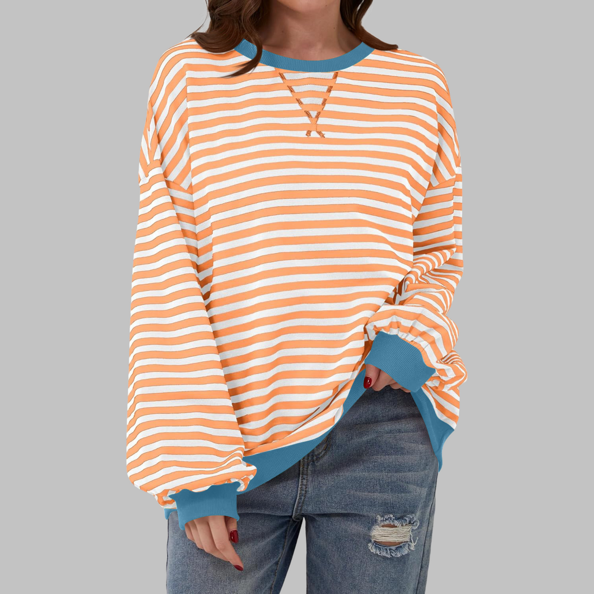 Rubén | Sudadera de Rayas Mujer Manga Larga Cuello Redondo Oversize