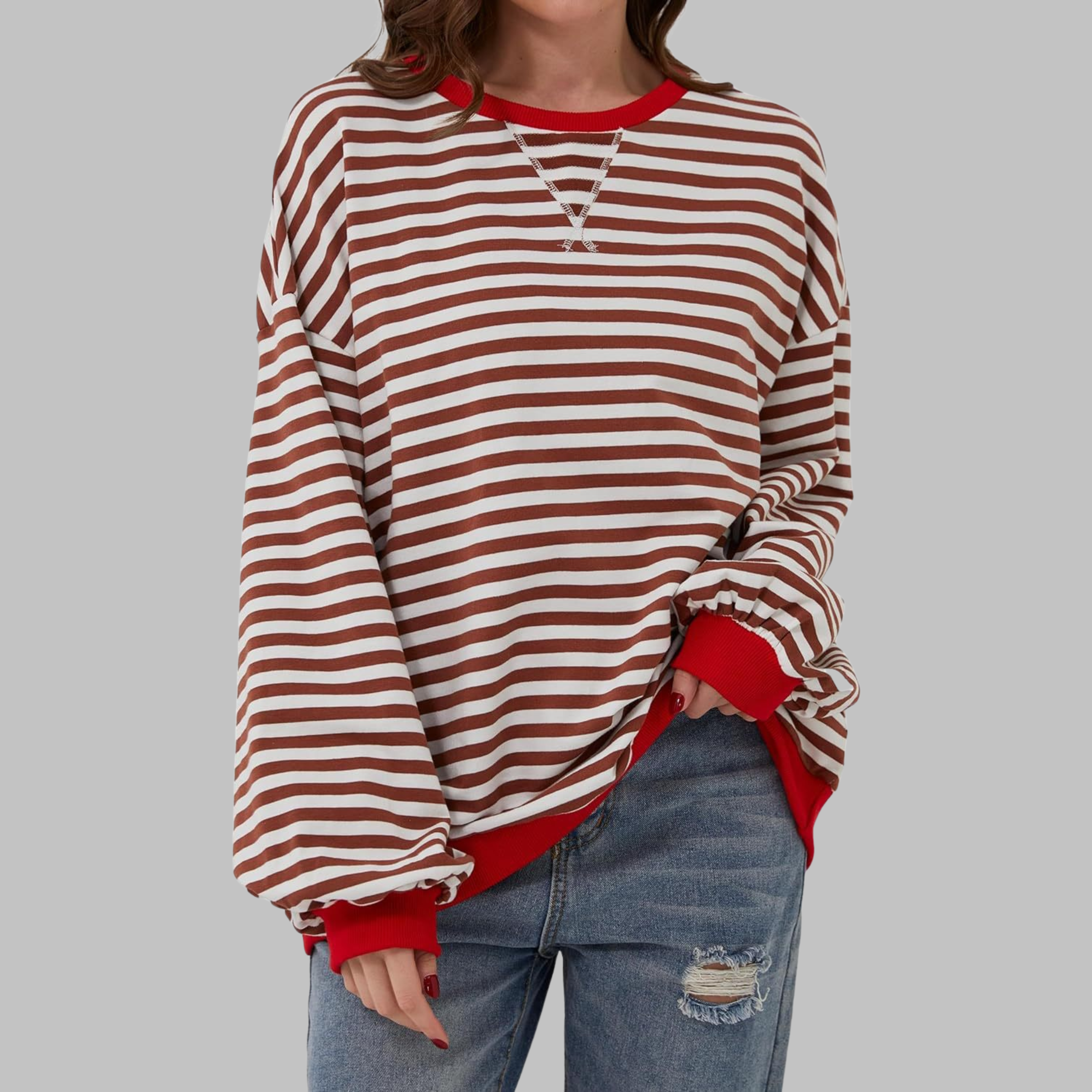Rubén | Sudadera de Rayas Mujer Manga Larga Cuello Redondo Oversize