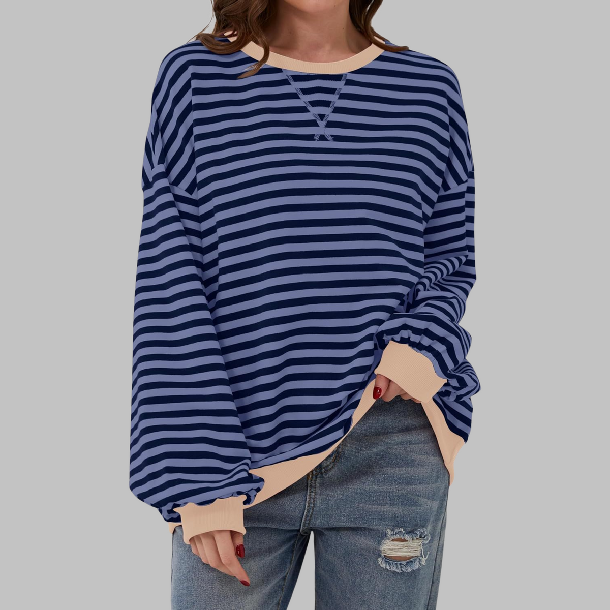 Rubén | Sudadera de Rayas Mujer Manga Larga Cuello Redondo Oversize