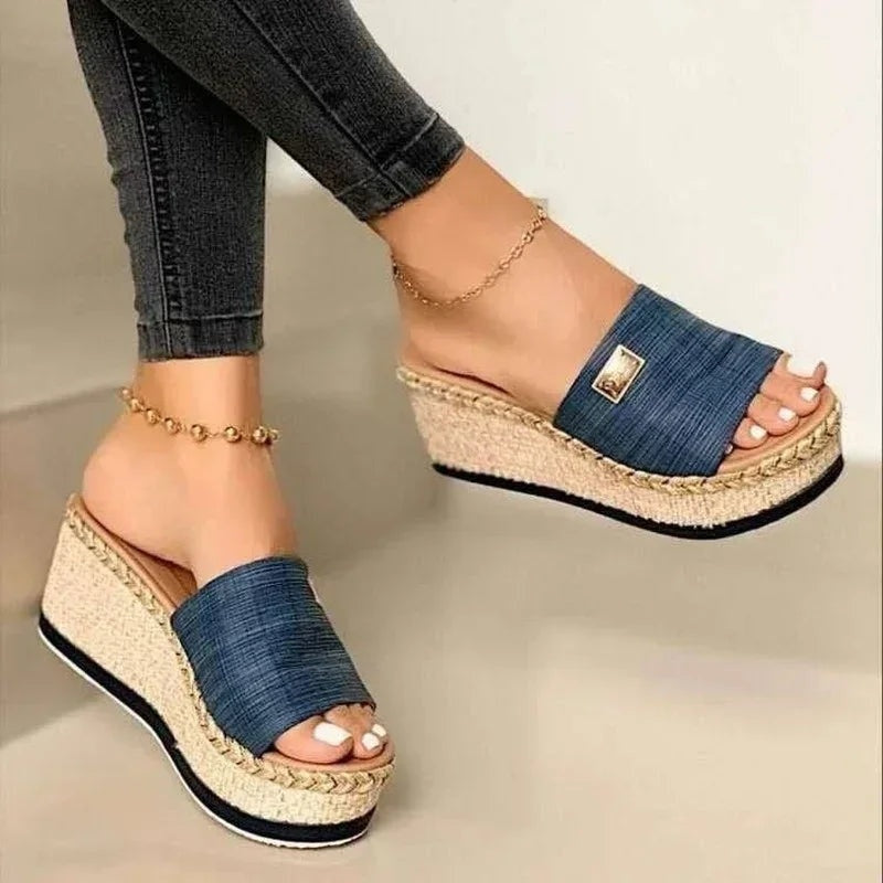 Sandalias Cuña Plataforma Mujer Esparto Tipo Mules