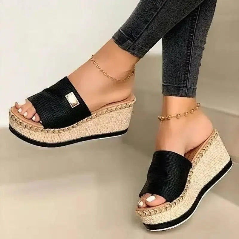 Sandalias Cuña Plataforma Mujer Esparto Tipo Mules