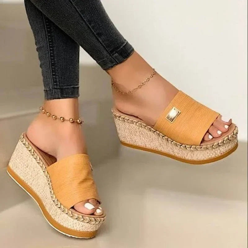 Sandalias Cuña Plataforma Mujer Esparto Tipo Mules