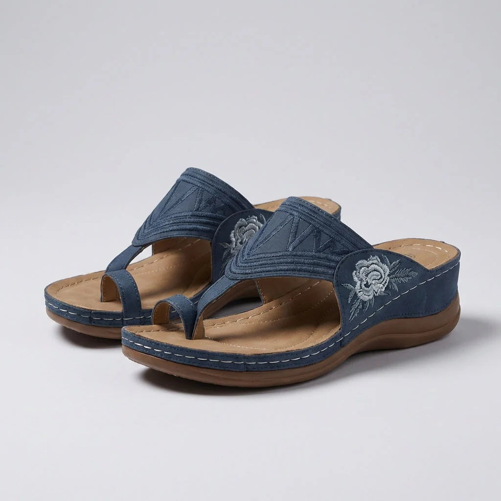 Sandalias de Cuña Bordadas Mujer Tira Entre Dedos