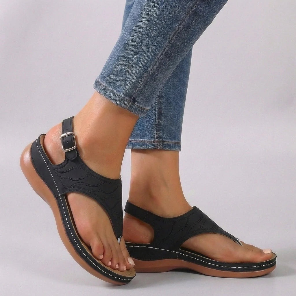 Sandalias de Cuña con Hebilla Mujer Pulsera Tobillo