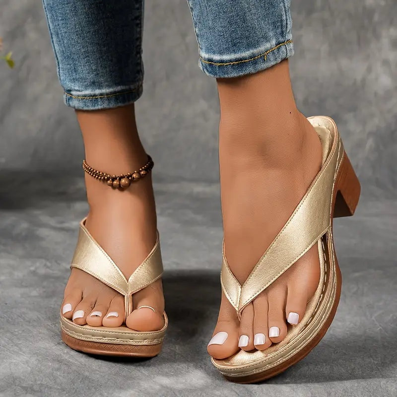Sandalias de Cuña de Tacón Mujer Tira Entre Dedos