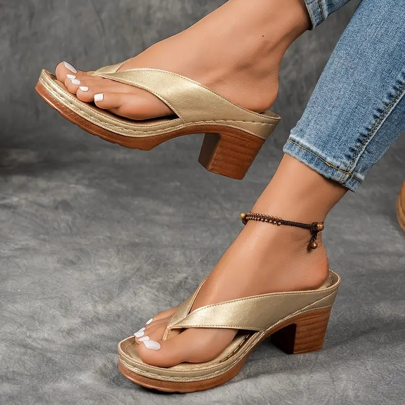Sandalias de Cuña de Tacón Mujer Tira Entre Dedos