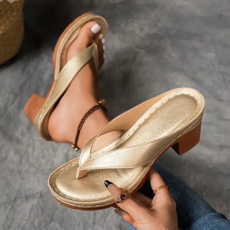 Sandalias de Cuña de Tacón Mujer Tira Entre Dedos