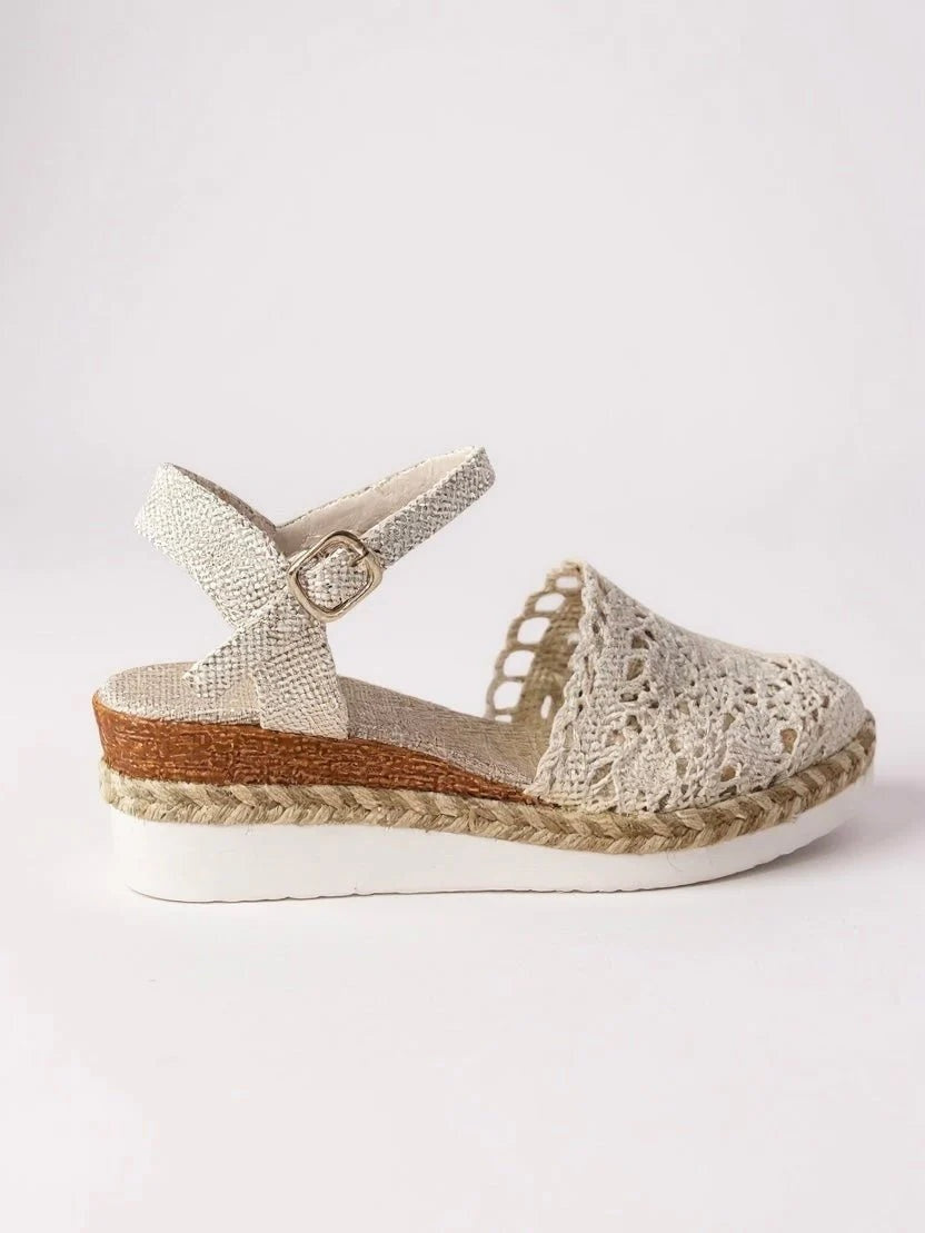 Sandalias de Cuña Tejidas Mujer Hebilla Ajustable