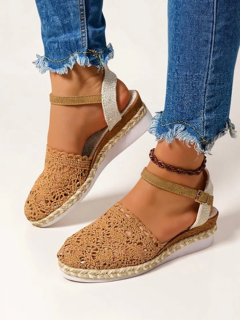 Sandalias de Cuña Tejidas Mujer Hebilla Ajustable