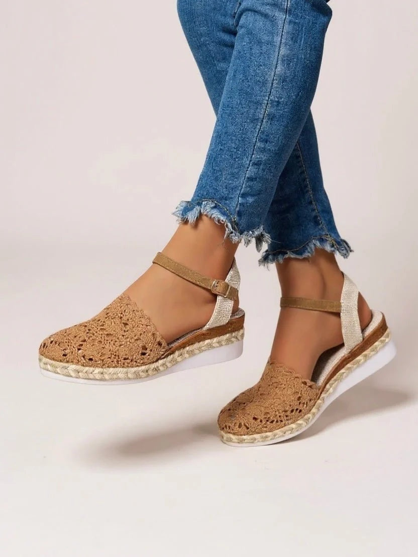 Sandalias de Cuña Tejidas Mujer Hebilla Ajustable