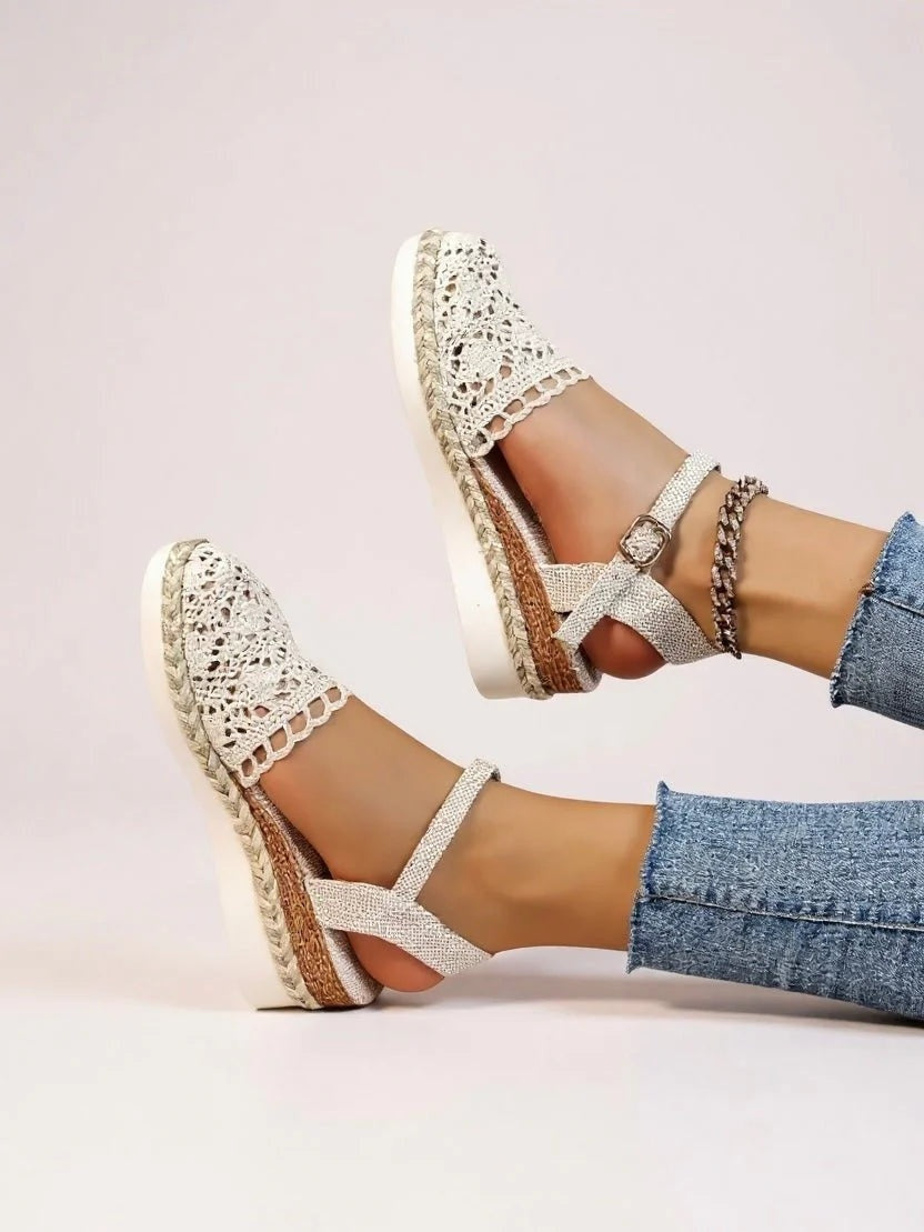 Sandalias de Cuña Tejidas Mujer Hebilla Ajustable