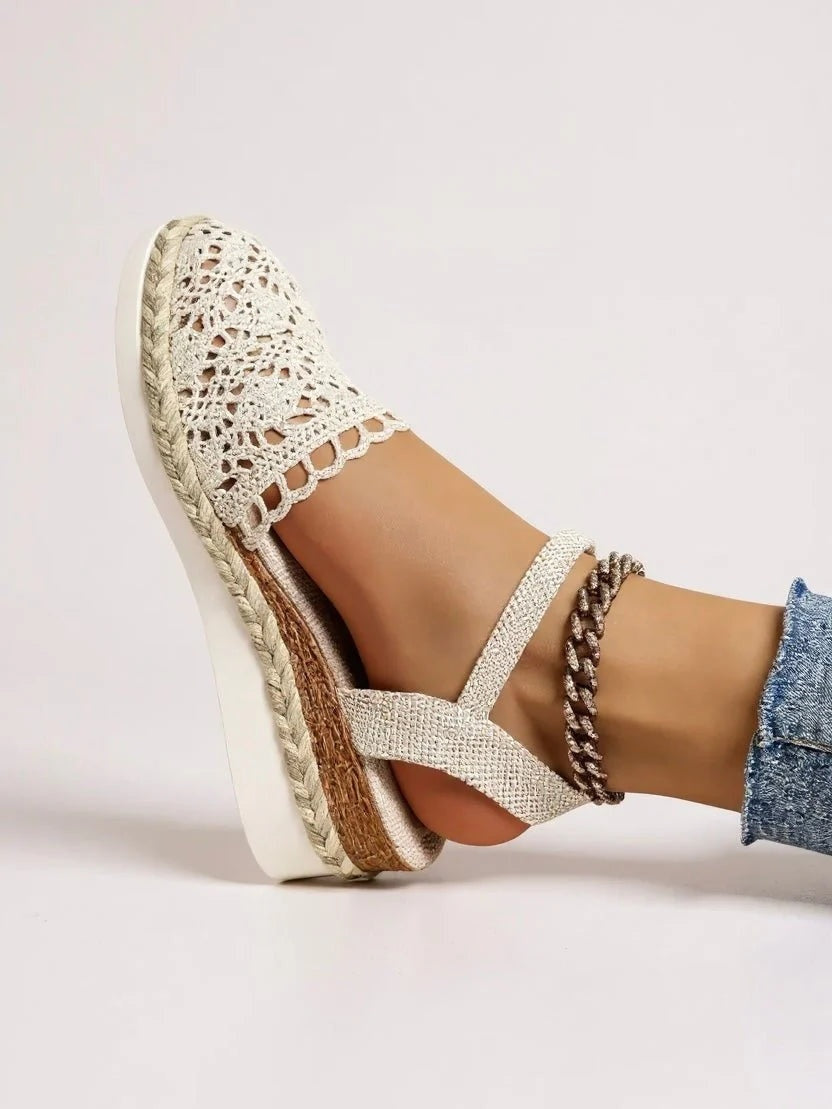 Sandalias de Cuña Tejidas Mujer Hebilla Ajustable