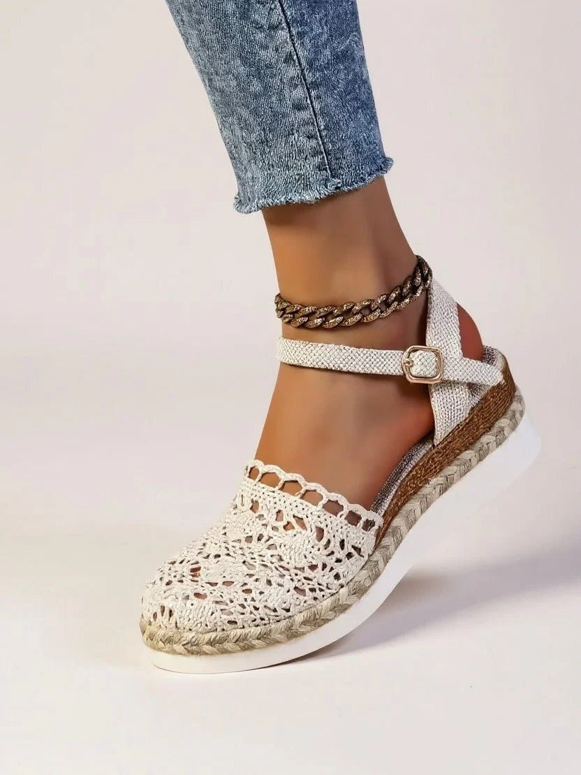 Sandalias de Cuña Tejidas Mujer Hebilla Ajustable
